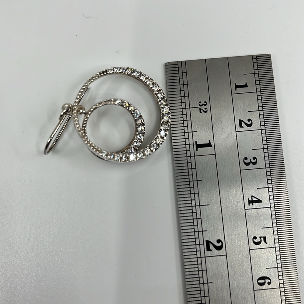 Vintage JCM 925 Sterling Silver CZ Pave Double Hoop Earrings Y2K - Picture 7 of 14